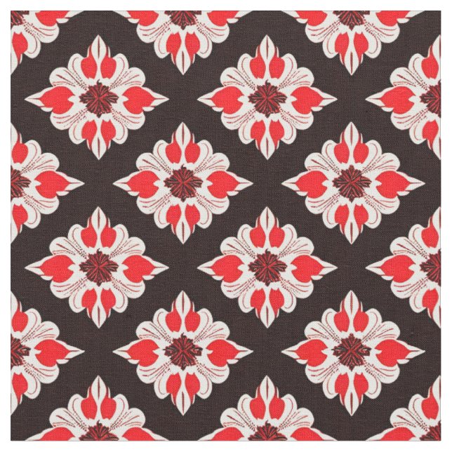 Abstract Red and White Floral Pattern Fabric (Close Up)