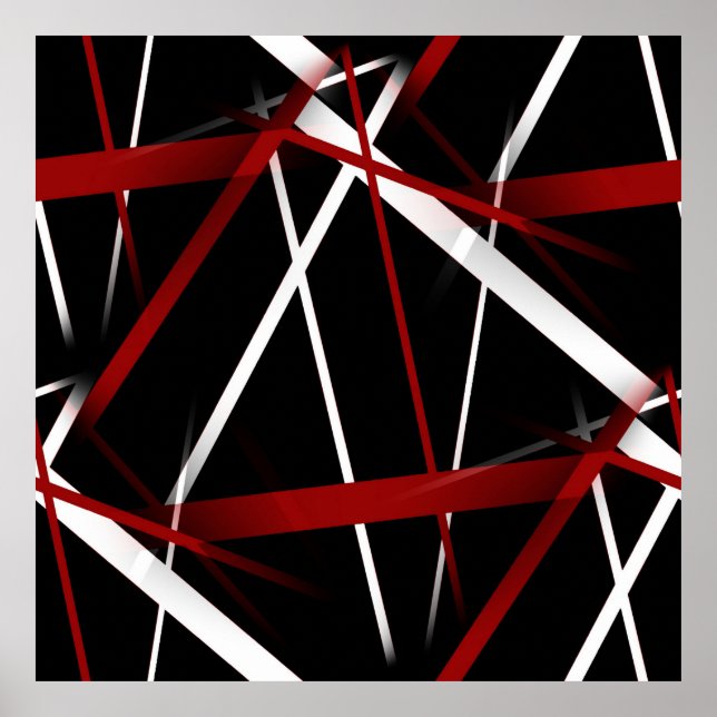 Abstract Red and White Lines On Black Background P Poster (Front)