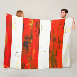 Abstract Red and White Stripe Fleece Blanket