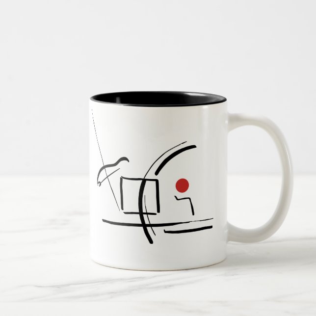 Abstract Red Ball & Lines Drawing Two-Tone Coffee Mug (Right)