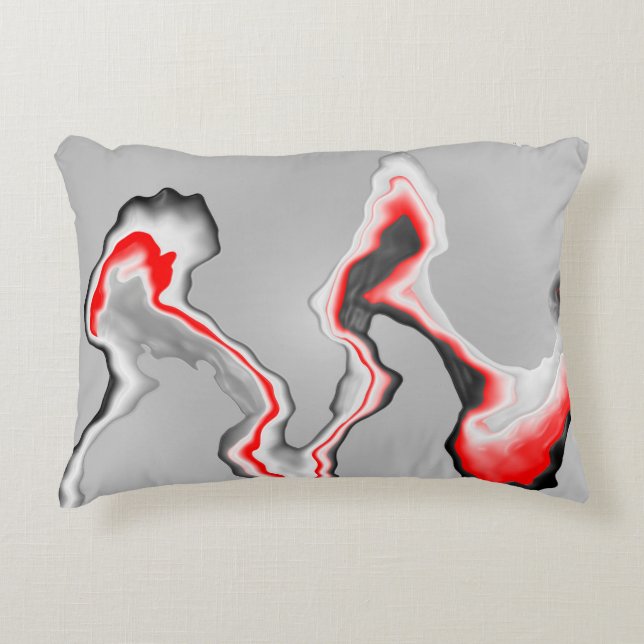 Abstract red black and white wave, zigzag pattern, accent pillow (Front)
