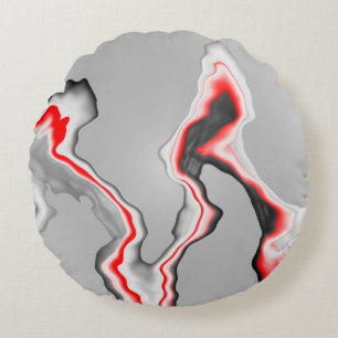 Abstract red black and white wave, zigzag pattern, round pillow