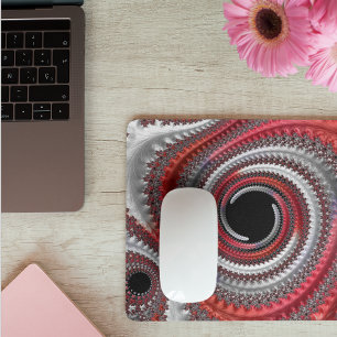Abstract Red Black Gradient Spiral Fractal Mouse Pad