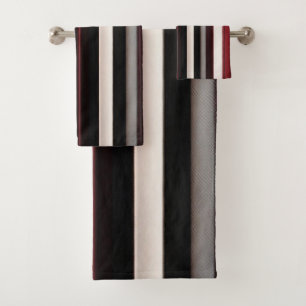 Abstract Red Black Lines Trendy Collection Bath Towel Set