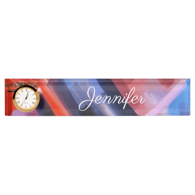 Abstract Red Black Pink Blue Name personalized Nameplate (Front)