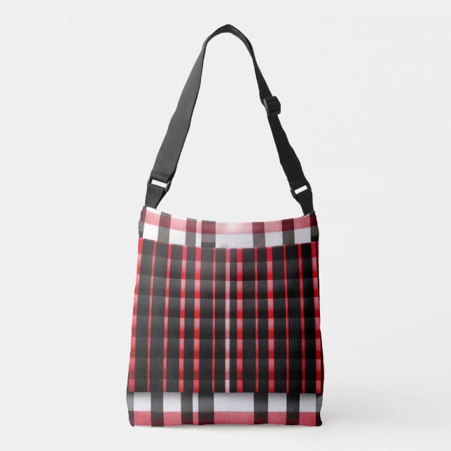 Abstract Red Black Plaid Modern Collection Crossbody Bag (Front)