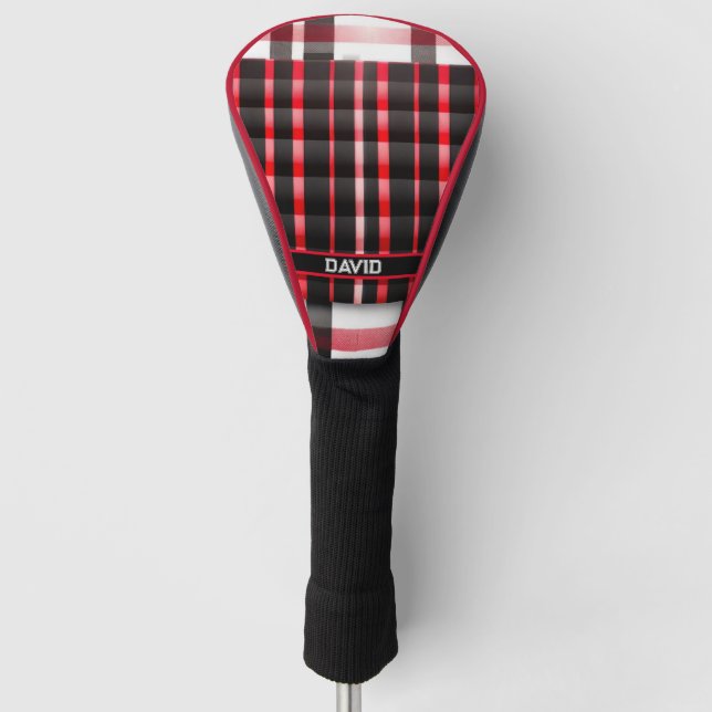 Abstract Red Black Plaid Modern Collection Golf Head Cover (Front)