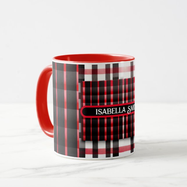 Abstract Red Black Plaid Modern Collection Mug (Front Left)