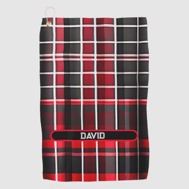 Abstract Red Black Plaid Popular Collection Golf Towel (Front)