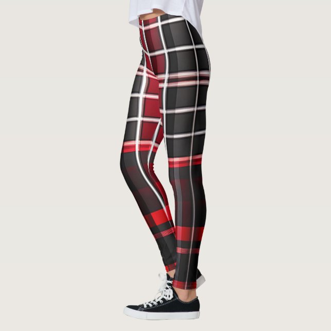 Abstract Red Black Plaid Popular Collection Leggings (Left)