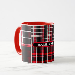 Abstract Red Black Plaid Popular Collection Mug