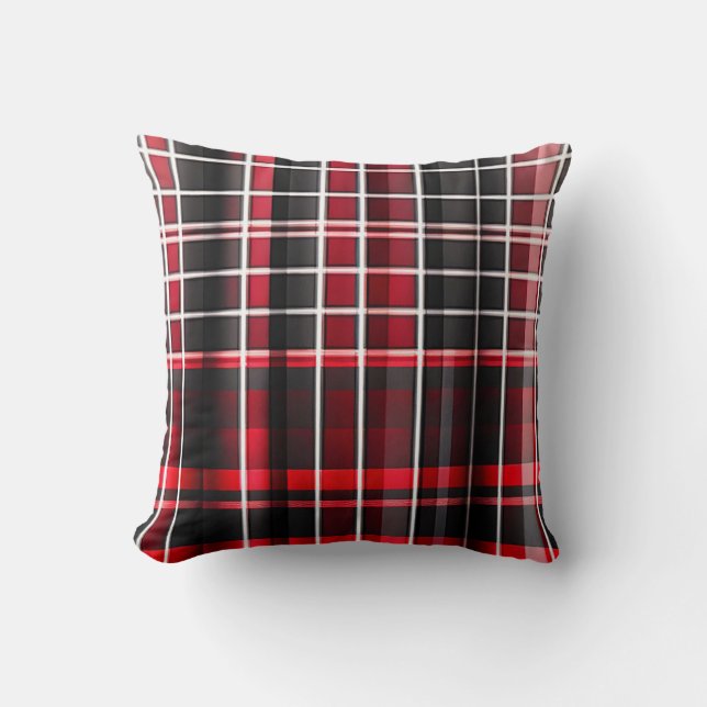Abstract Red Black Plaid Popular Collection Throw Pillow (Front)