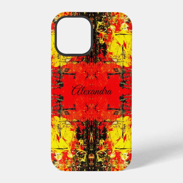 Abstract Red Black Yellow Glitter Name, Custom iPhone Case (Back)