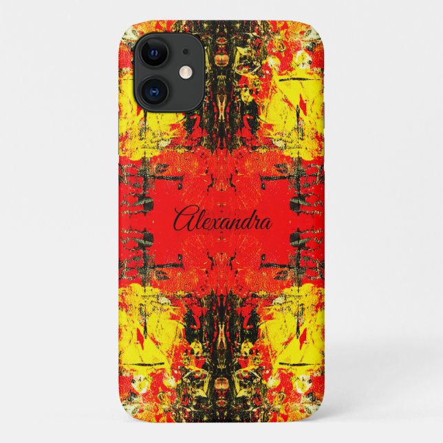Abstract Red Black Yellow Glitter Name Customized Case-Mate iPhone Case (Back)