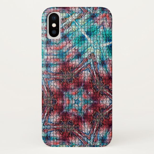 ABSTRACT RED BLUE MOSAIC STAR Case-Mate iPhone CASE (Back)