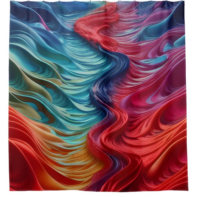Abstract Red Blue Ocean Waves Shower Curtain (Front)