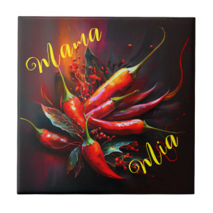 Abstract red chili painting tile