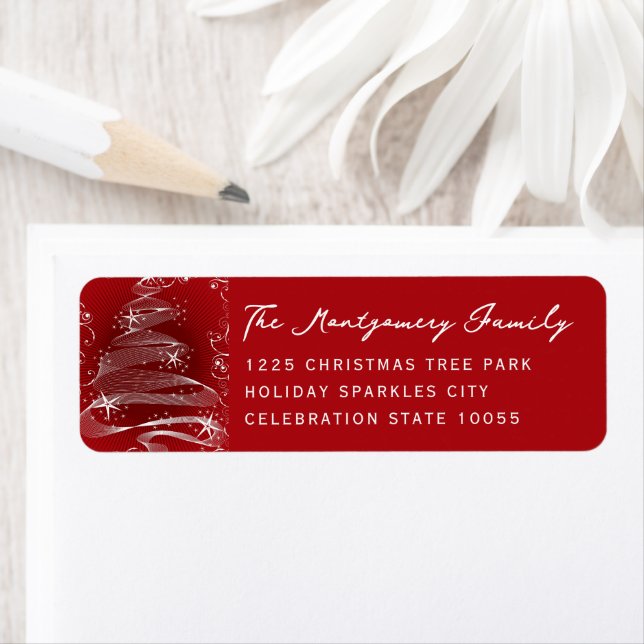 Abstract Red Christmas Tree Swirls Holiday Labels (Insitu)