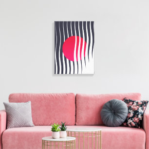 Abstract Red Circle and Wave Lines Canvas Print