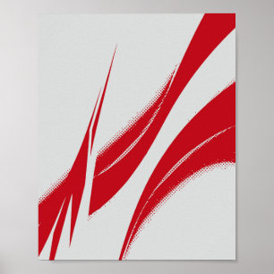 Abstract Red Curved Lines on Light grey Background Poster