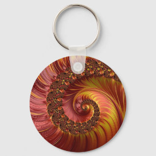 Abstract Red Fiery Spiral Fractal Keychain
