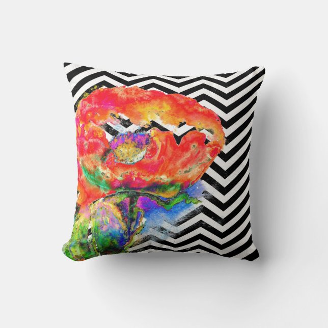 Abstract red floral painting Red Poppy chevron  Throw Pillow (Front)