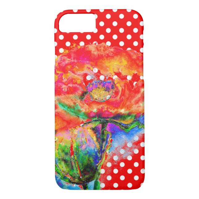 Abstract red floral red poppy Polkadots  Case-Mate iPhone Case (Back)