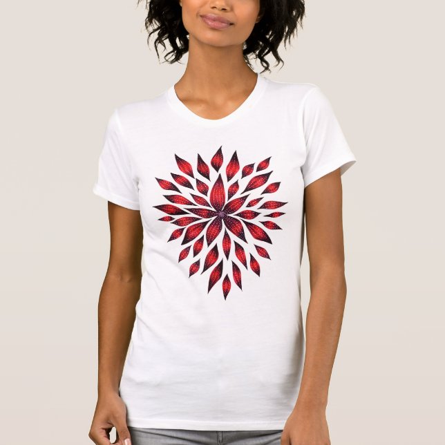 Abstract Red Flower Doodle Drawing T-Shirt (Front)