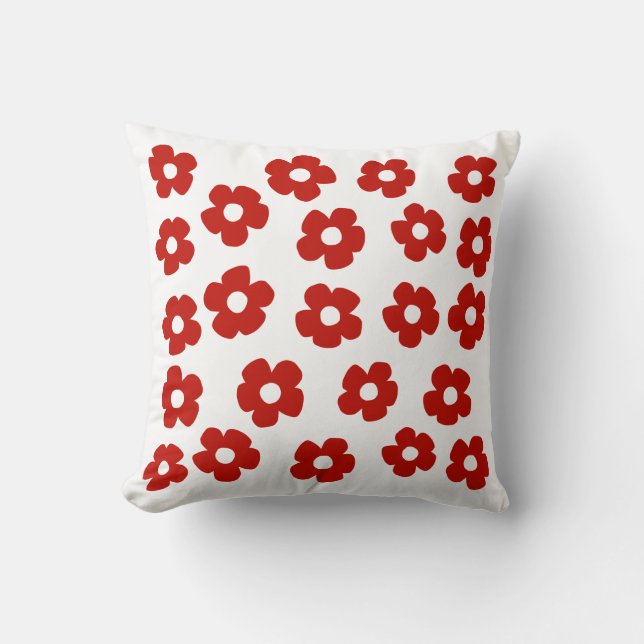 Abstract Red Flower Pattern Throw Pillow (Front)