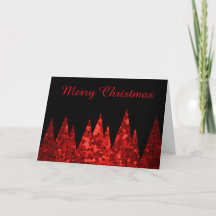 Abstract Red Glitter Effect Christmas Trees Card