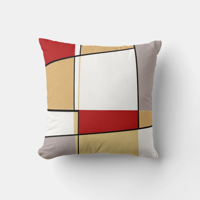 Abstract Red Gold and Grey Throw Pillow (Front)