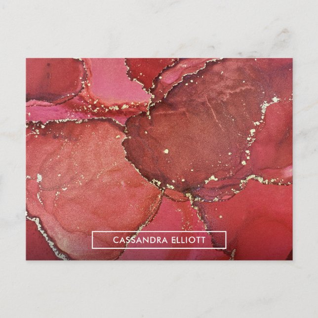 Abstract Red & Gold Marbled Alcohol Ink Liquid Art Postcard (Front)