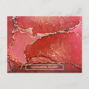 Abstract Red & Gold Marbled Alcohol Ink Liquid Art Postcard