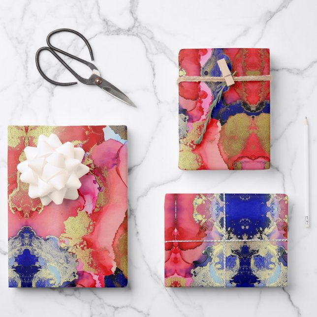 Abstract Red Gold Purple Wrapping Paper Sheet (Front)