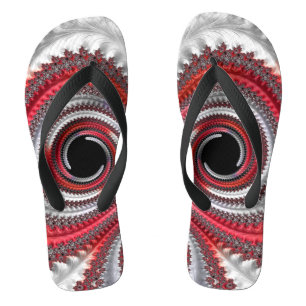 Abstract Red Gradient Spiral Fractal Flip Flops