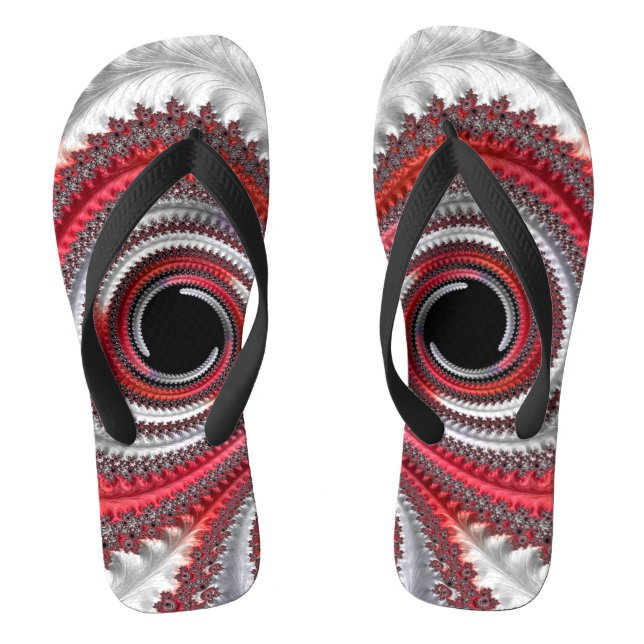 Abstract Red Gradient Spiral Fractal Flip Flops (Footbed)