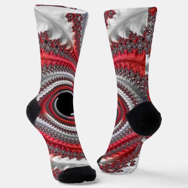 Abstract Red Gradient Spiral Fractal Socks (Angled)