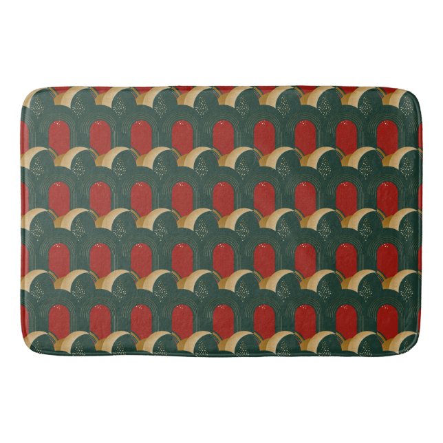Abstract Red, Green and Gold Bath Mat (Front)