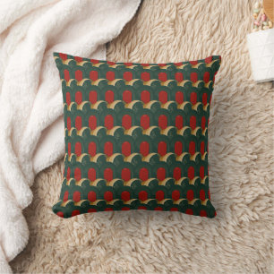 Abstract Red, Green and Gold Throw Pillow