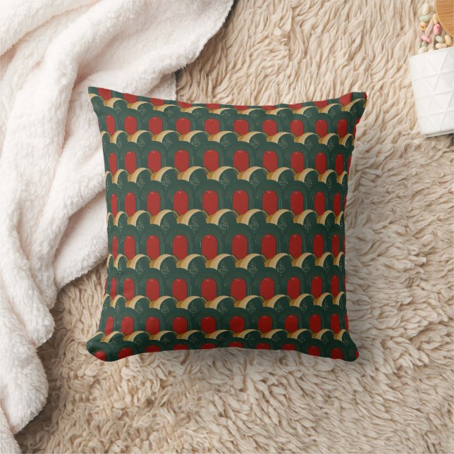 Abstract Red, Green and Gold Throw Pillow (Blanket)
