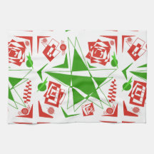 Abstract red & green kitchen towel