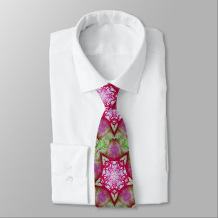 ABSTRACT RED GREEN RED STARS Fractal Geometric Tie