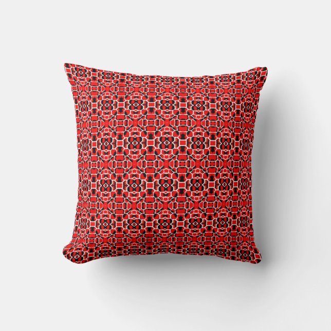 Abstract Red Grid Pattern Throw Pillow (Front)