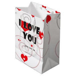 Abstract red hearts and swirls medium gift bag