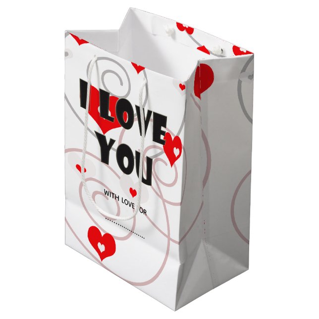 Abstract red hearts and swirls medium gift bag (Front Angled)