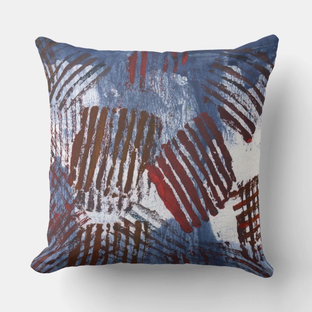 Abstract red lines on a blue background throw pillow (Front)