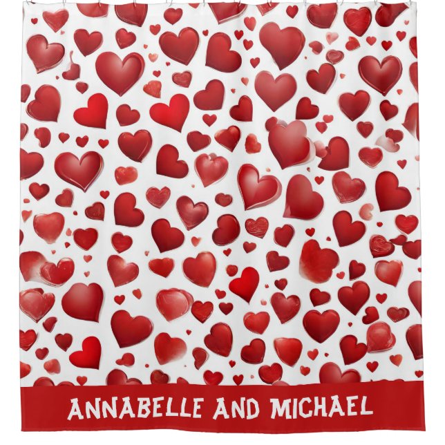 Abstract Red Love Hearts Couple Name Valentine (Front)