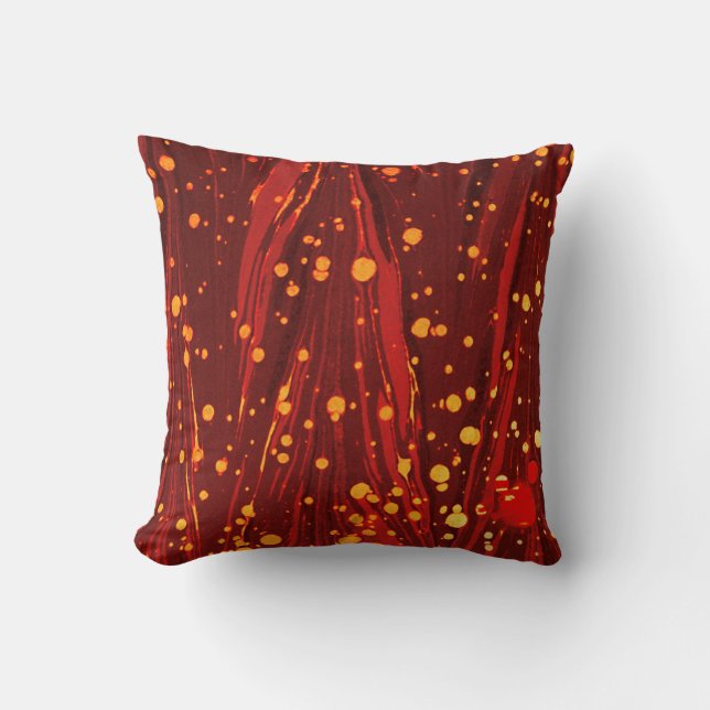 ABSTRACT RED MARBLED PAPER WITH GOLD SPLASHES THROW PILLOW (Front)