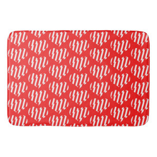 Abstract Red n White Stripes Valentine Heart Bath Mat