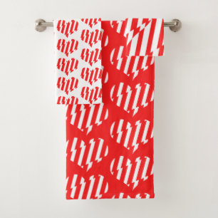 Abstract Red n White Stripes Valentine Heart Bath Towel Set